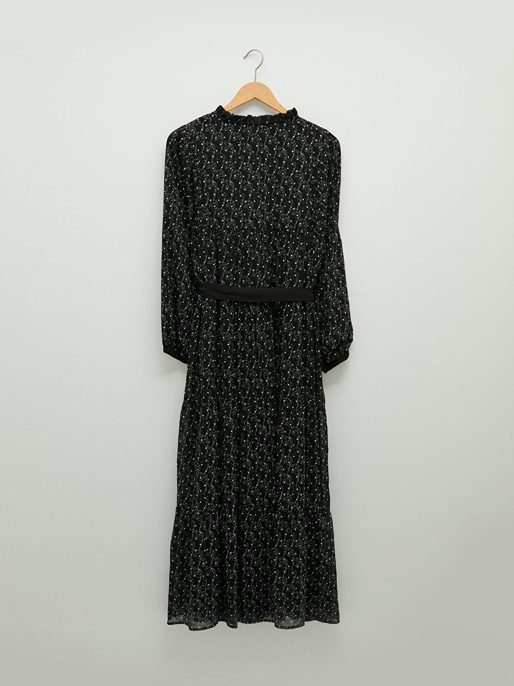 فستان شيفون للسيدات برقبة مربوطة ونمط مطبوع وحزام خصر وكم طويل-6