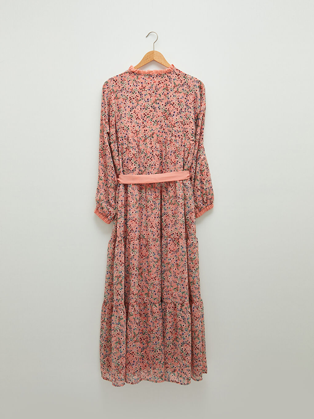 Robe en Chiffon à Col Lavallière Imprimée Florale Ceinturée à la Taille à Manches Longues pour Femmes-7