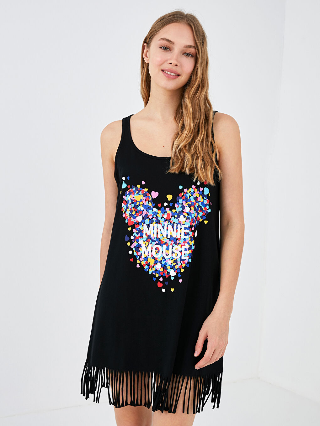 Ženska Minnie Mouse Štampana Haljina za Plažu sa Bretelama i U Izrezom-2