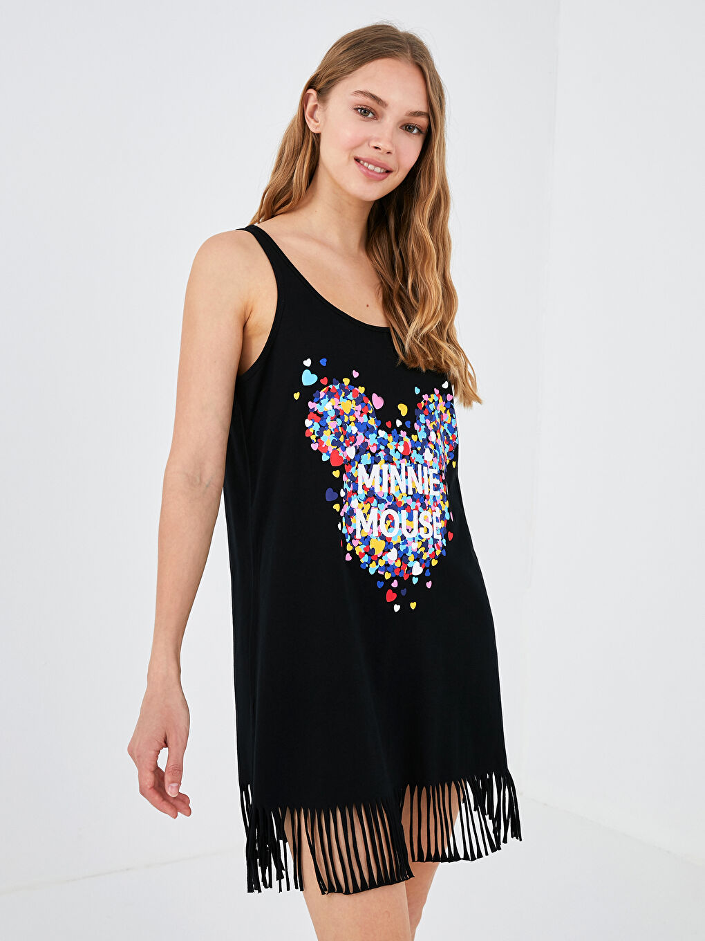 Ženska Minnie Mouse Štampana Haljina za Plažu sa Bretelama i U Izrezom-3