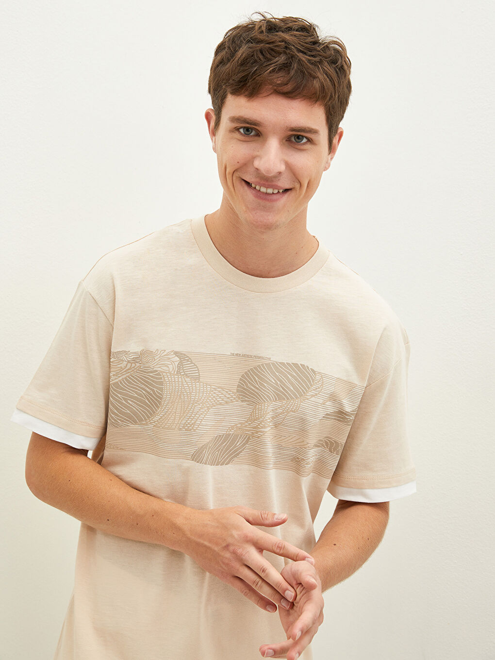 Tricou pentru Bărbați cu Guler Rotund, Mânecă Scurtă, Imprimat, din Bumbac Pieptănat