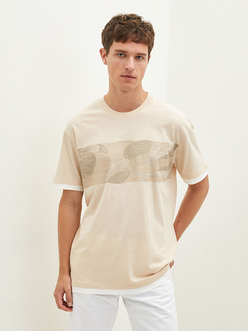 Tricou pentru Bărbați cu Guler Rotund, Mânecă Scurtă, Imprimat, din Bumbac Pieptănat-1