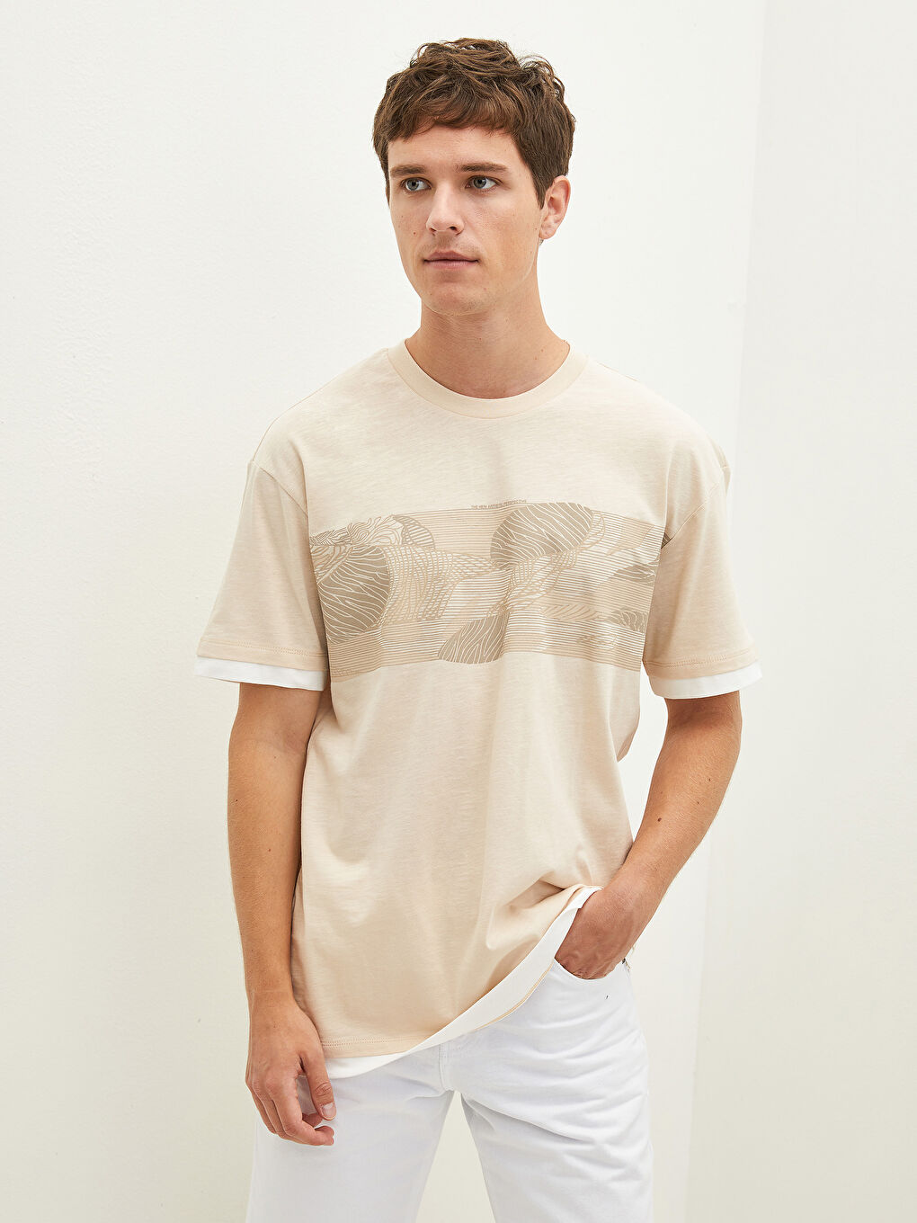 Tricou pentru Bărbați cu Guler Rotund, Mânecă Scurtă, Imprimat, din Bumbac Pieptănat-3