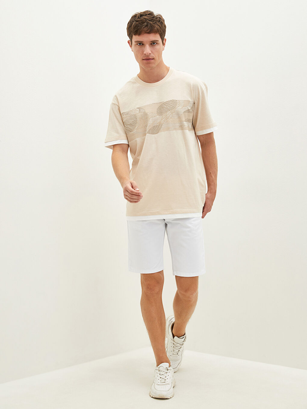 Tricou pentru Bărbați cu Guler Rotund, Mânecă Scurtă, Imprimat, din Bumbac Pieptănat-4