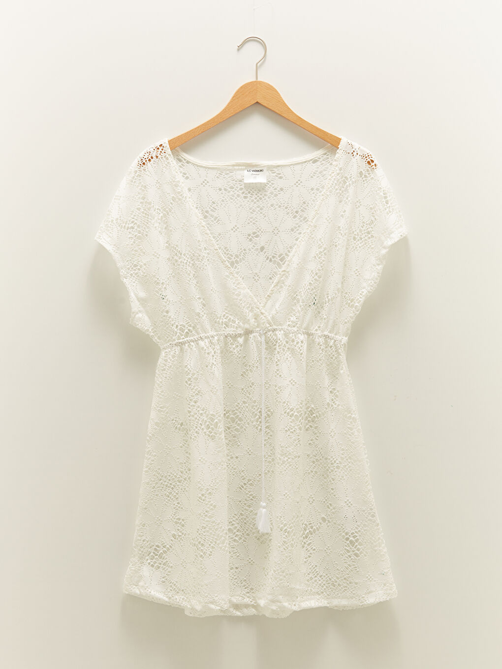 Rochie De Plajă Damă Din Dantelă Cu Mânecă Scurtă Și Decolteu În V-5