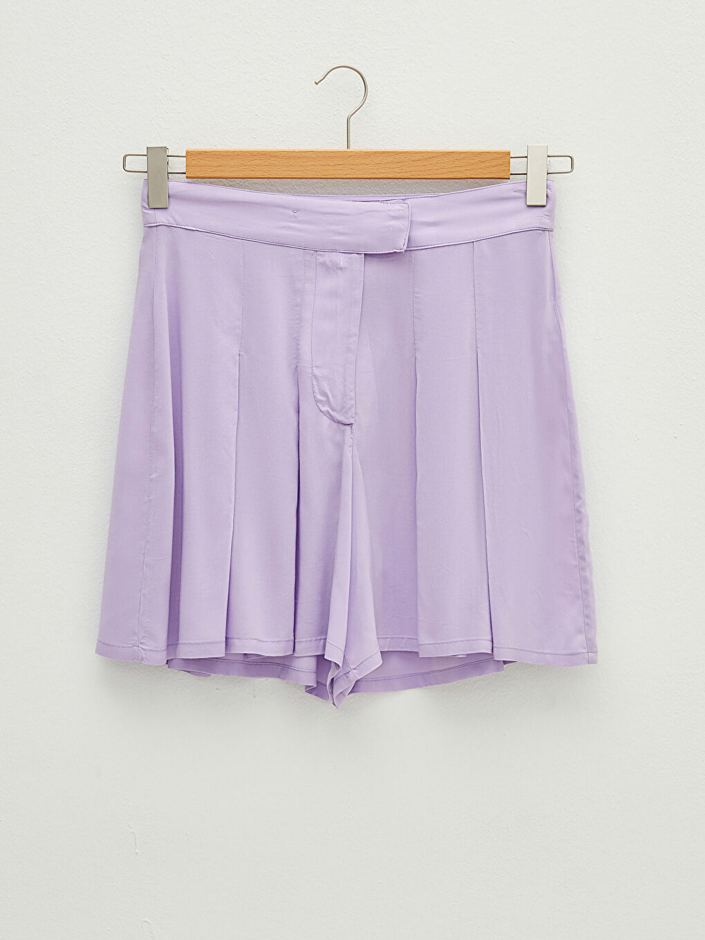 Lila Pile Detaylı Vual Kadın Şort Etek-5