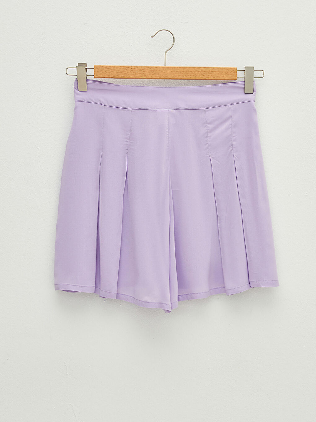 Lila Pile Detaylı Vual Kadın Şort Etek-6