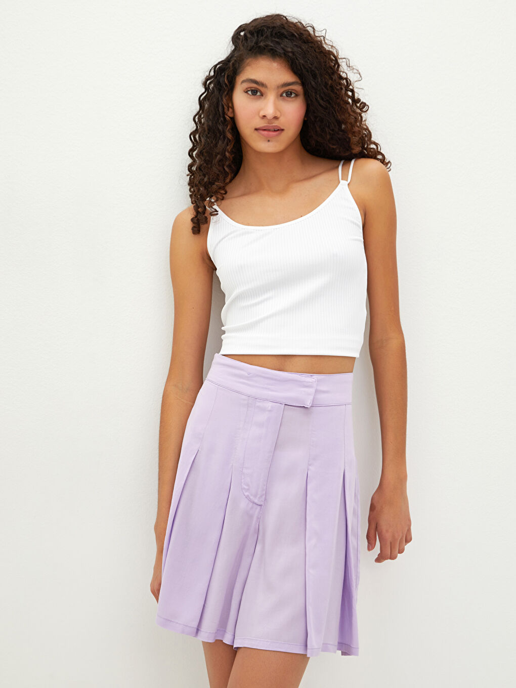 Lila Pile Detaylı Vual Kadın Şort Etek