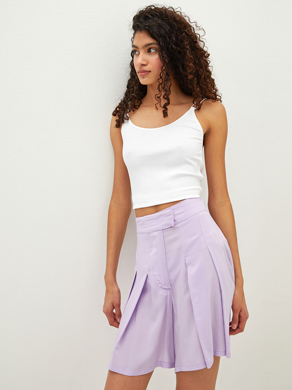 Lila Pile Detaylı Vual Kadın Şort Etek-1