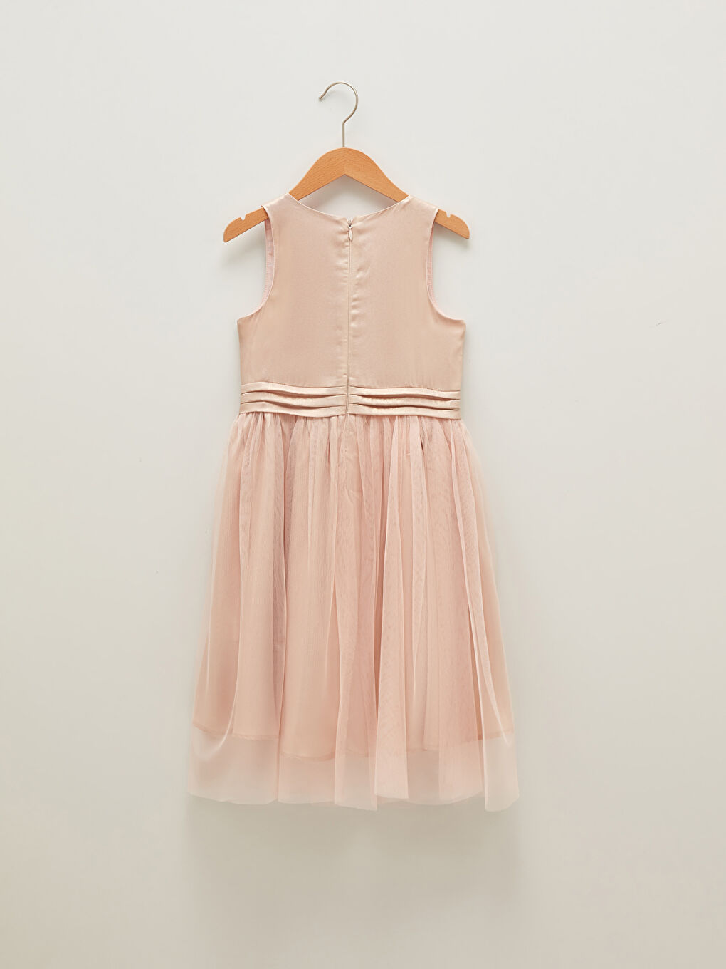 فستان ساتان سادة بياقة دائرية للبنات-1