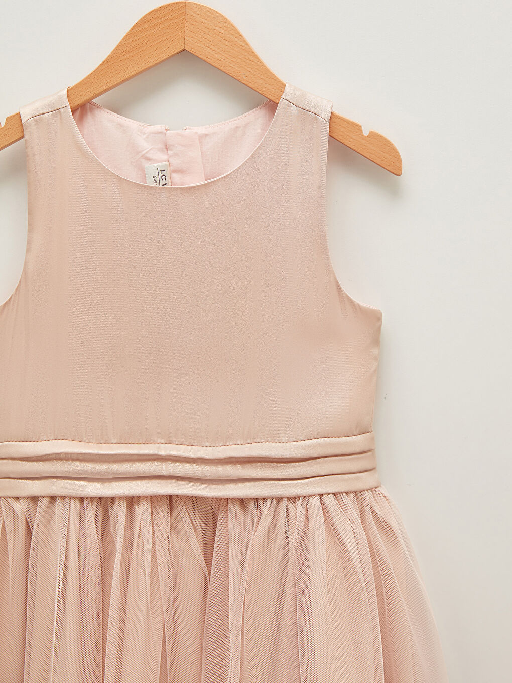 فستان ساتان سادة بياقة دائرية للبنات-2