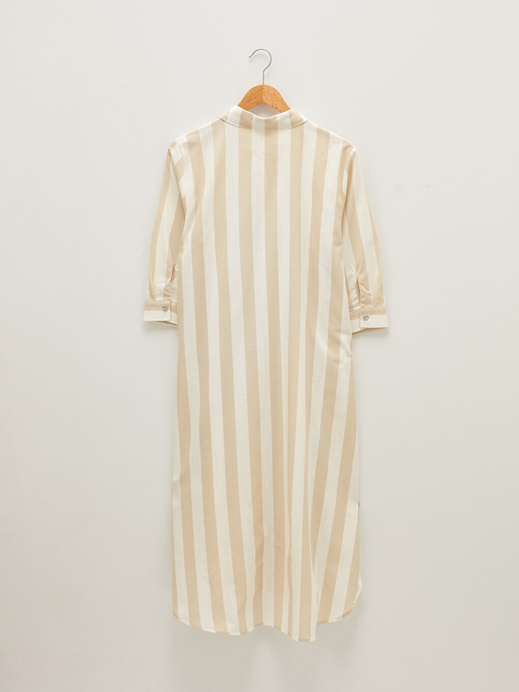 فستان الشاطئ كم طويل مخطط ياقة القميص قماش بوبلين للسيدات-6