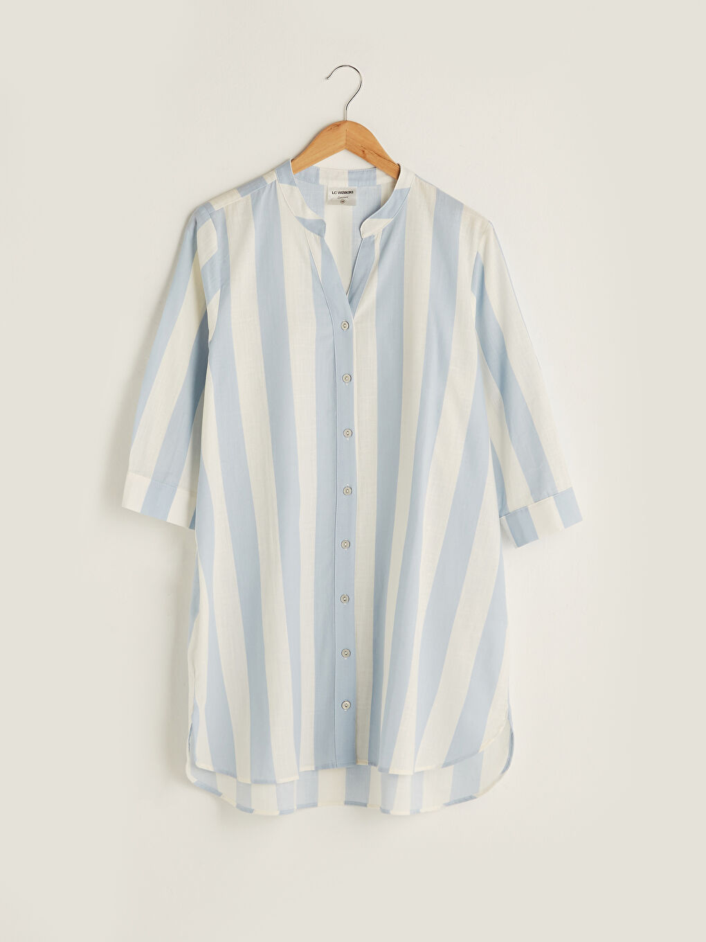 Пляжное Платье Женское Из Вуали В Полоску С Застежкой На Пуговицы Спереди И Вырезом Хенли-5