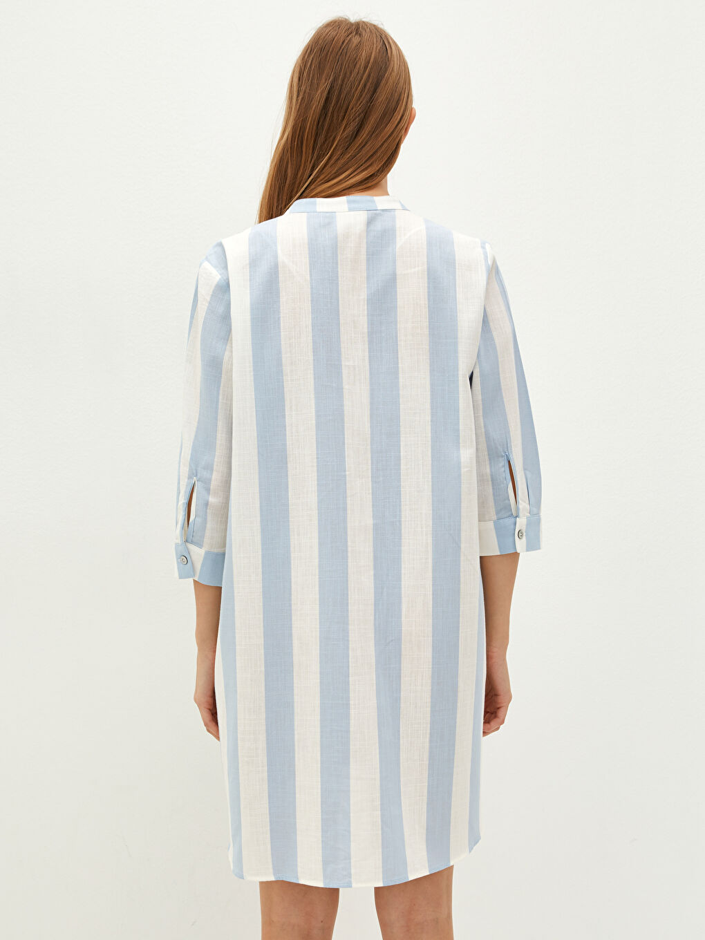 Пляжное Платье Женское Из Вуали В Полоску С Застежкой На Пуговицы Спереди И Вырезом Хенли-3