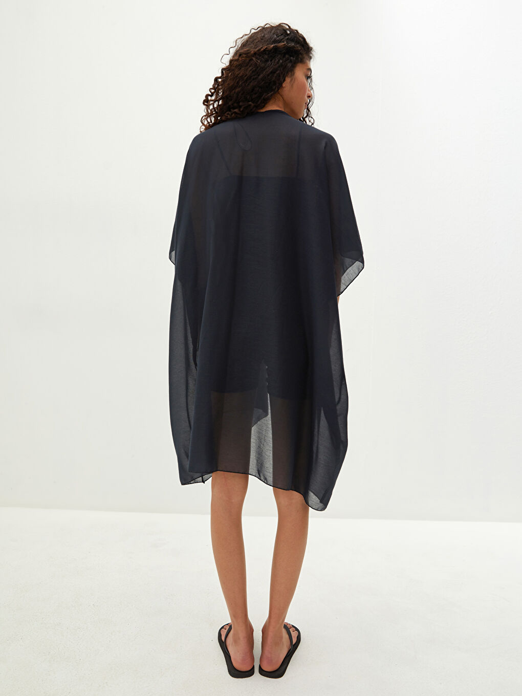 Double Breasted Collar Straight Short Sleeve Voile Fabric Women Kimono-3