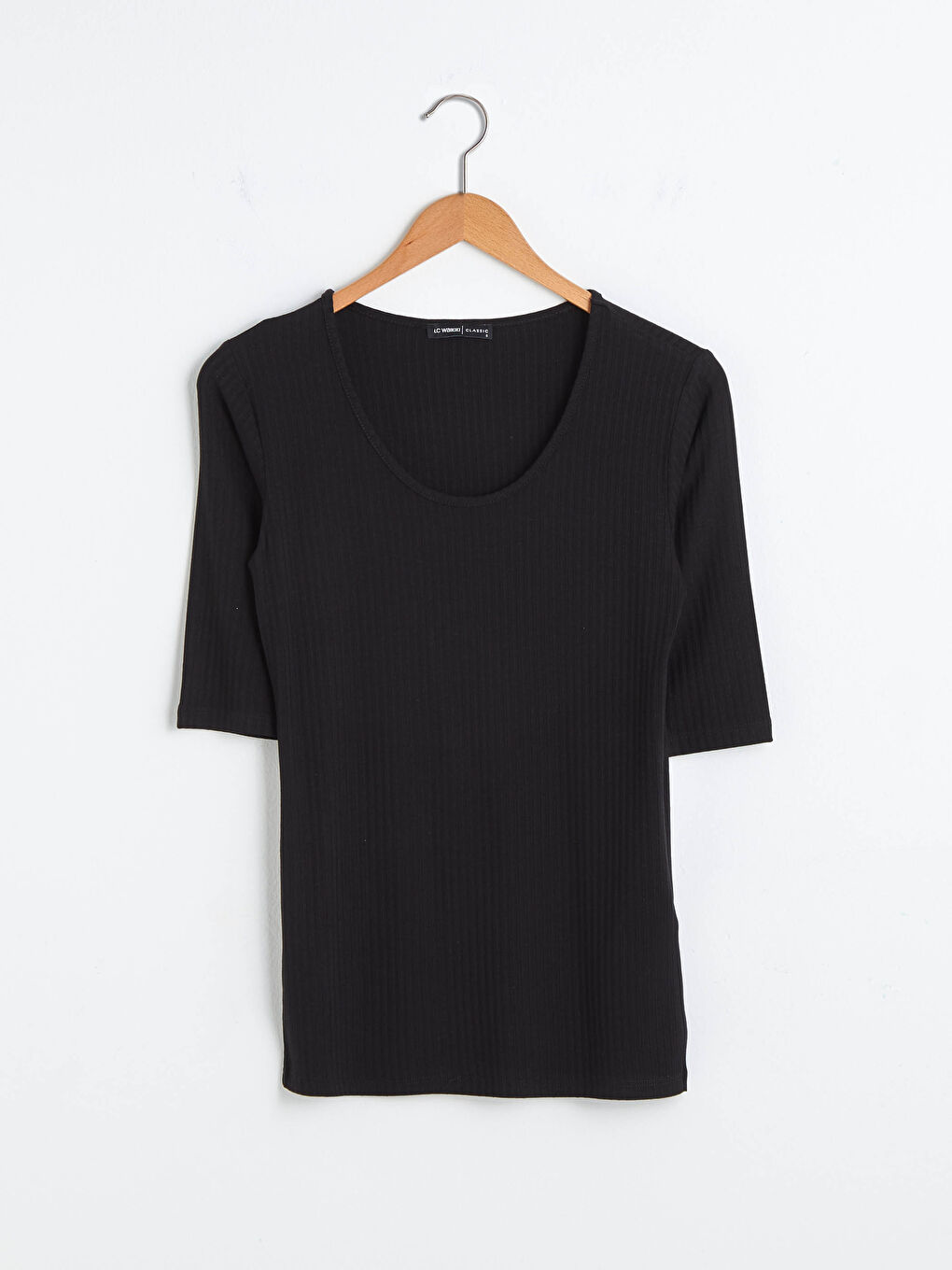 Siyah U Yaka Basic Kısa Kollu Viskon Kadın Tişört-11