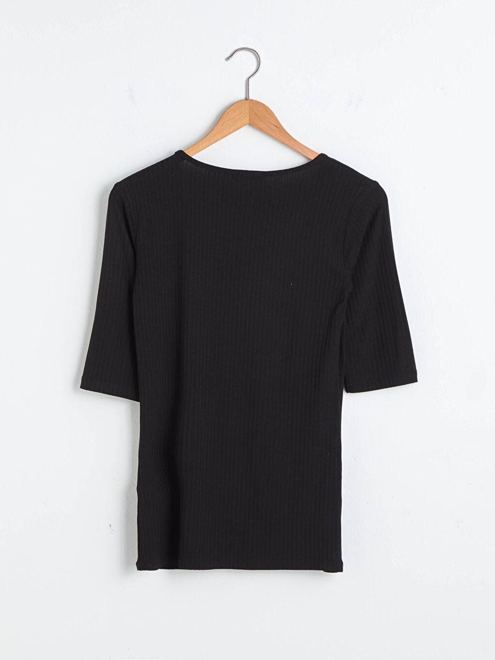 Siyah U Yaka Basic Kısa Kollu Viskon Kadın Tişört-12