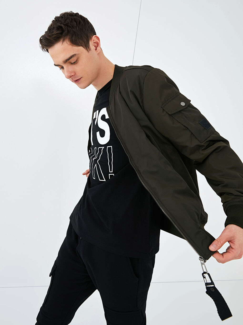 Haki Standart Kalıp Kolej Yaka Bomber Mont