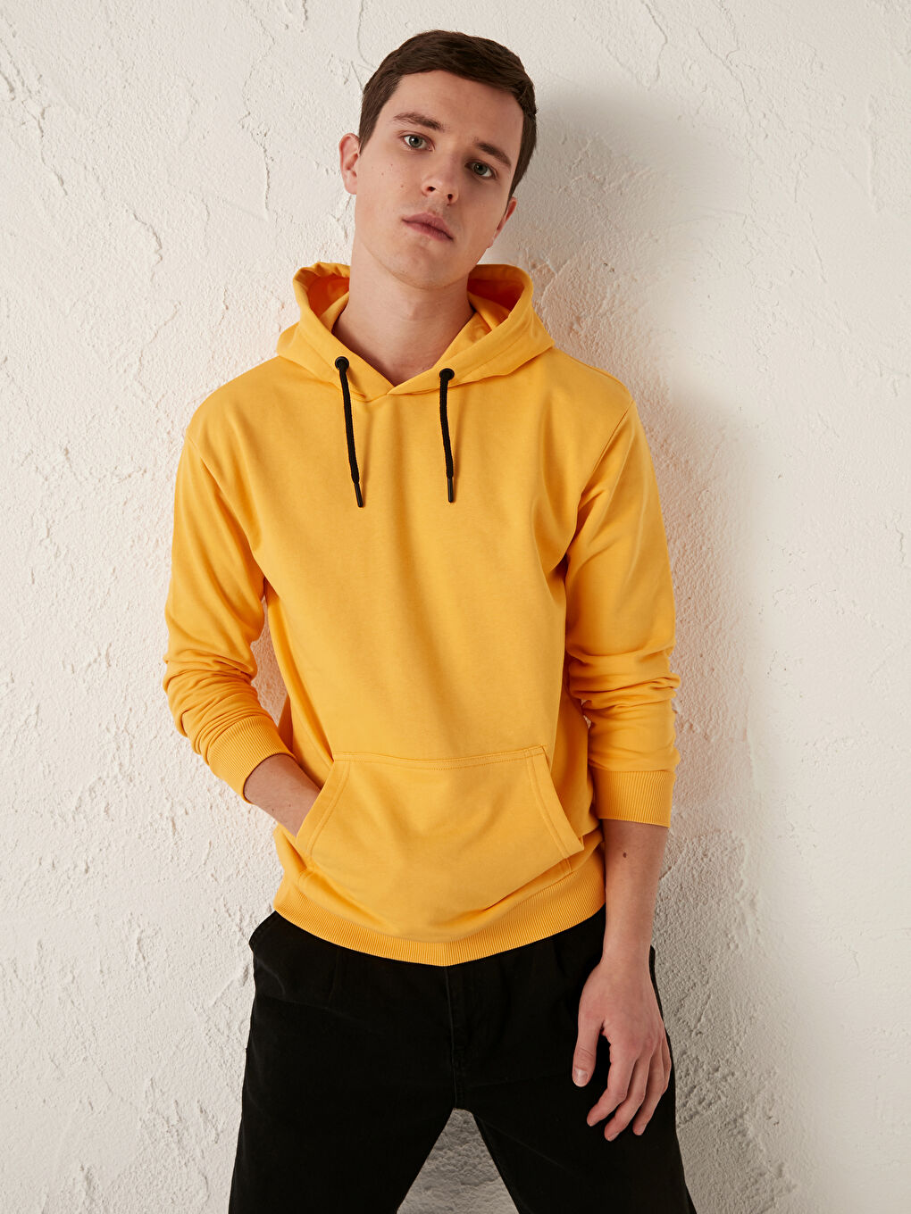 Turuncu Uzun Kollu Basic Kalın Erkek Hoodie