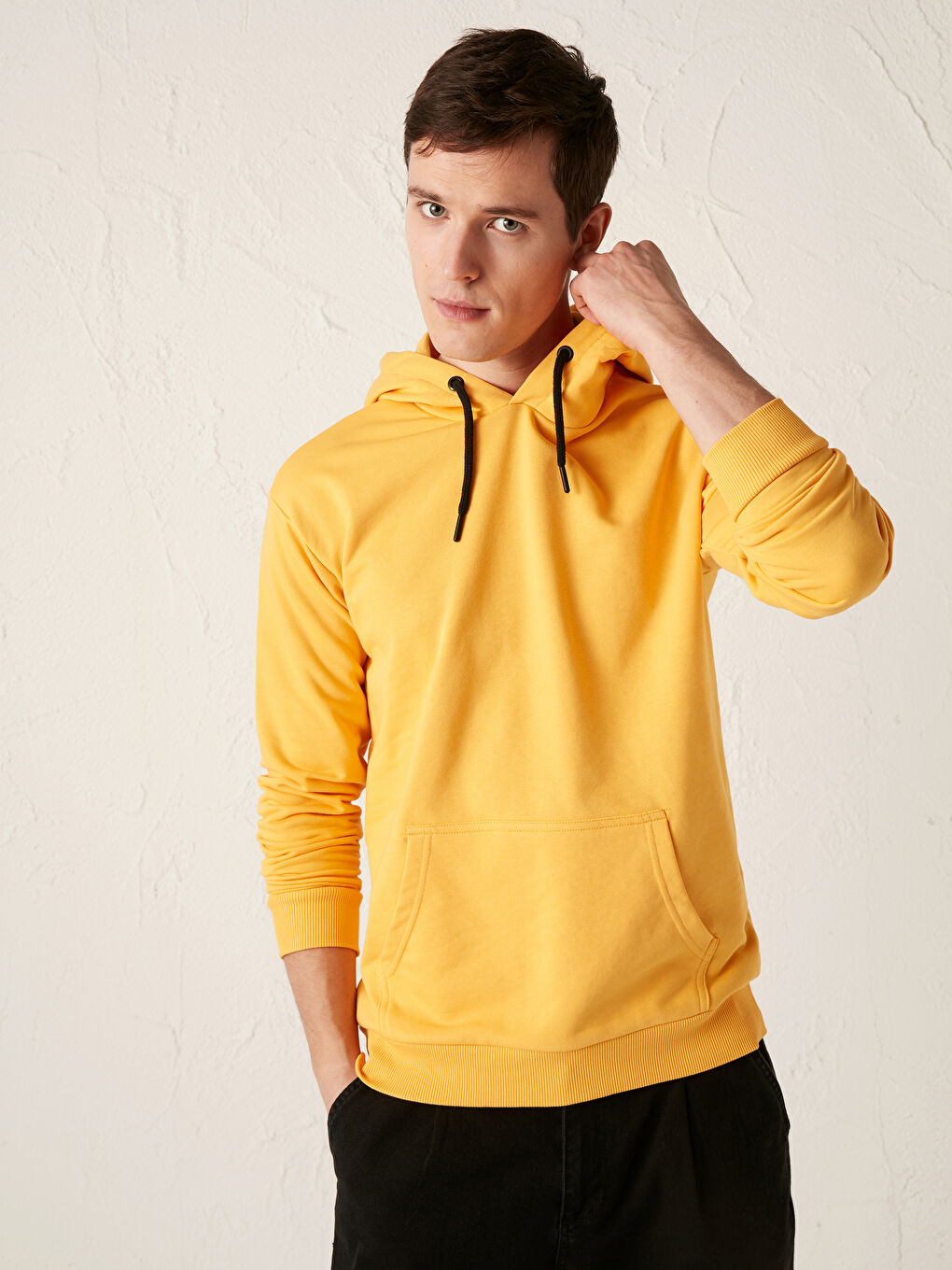 Turuncu Uzun Kollu Basic Kalın Erkek Hoodie-1