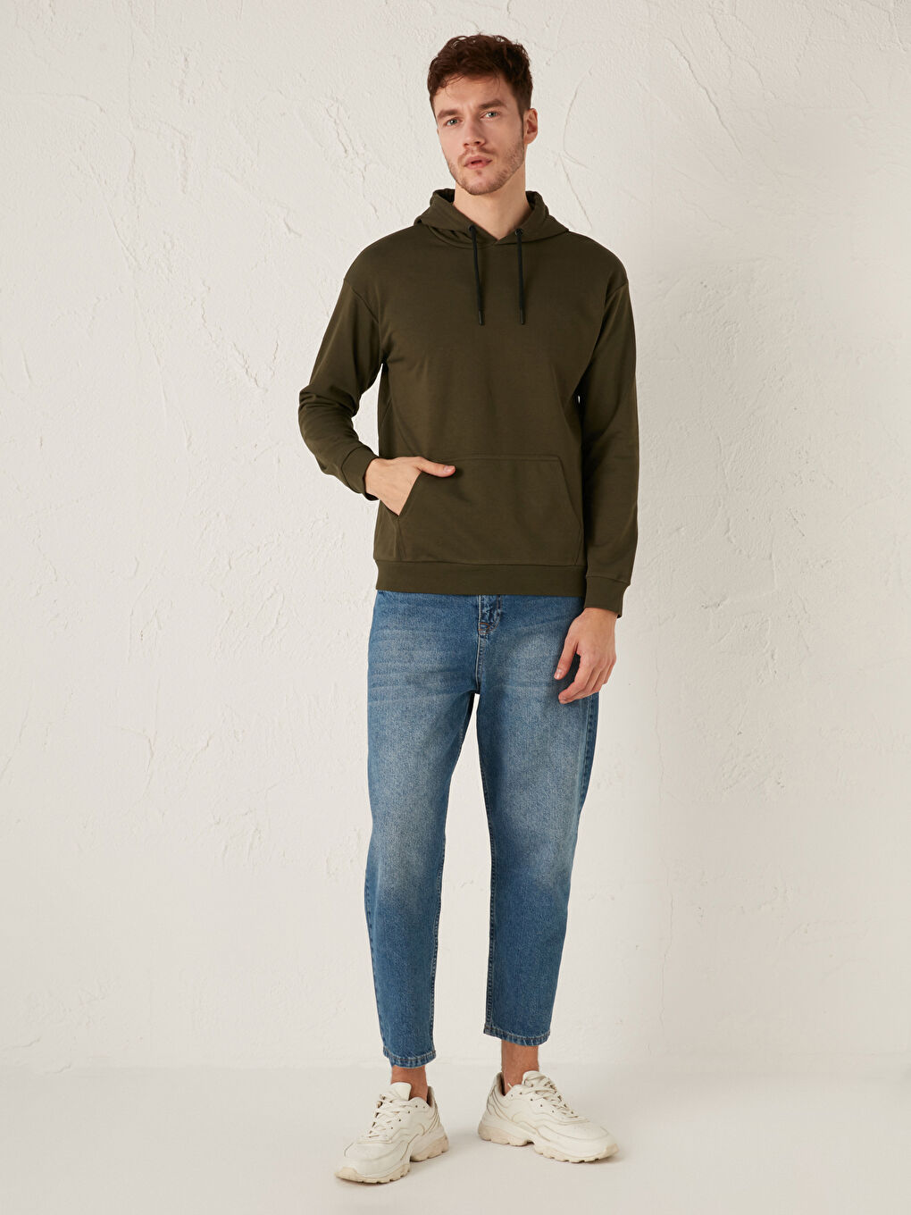 Hanorac Gros Simplu Basic cu Mânecă Lungă și Glugă pentru Bărbați-2