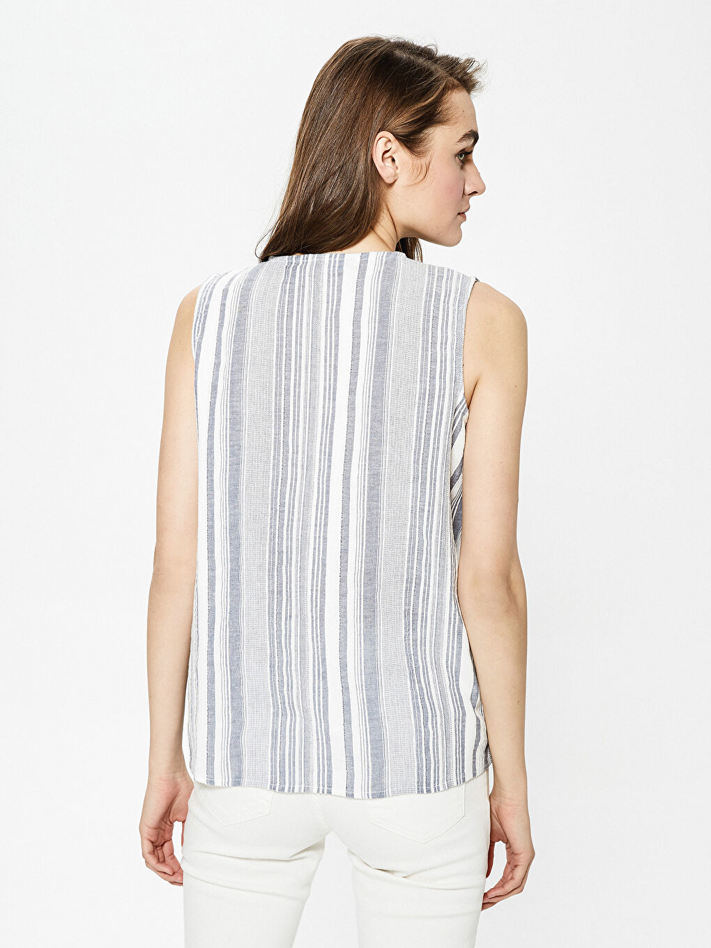 V Neck Floral Embroidery Sleeveless Cotton Women's Blouse-4