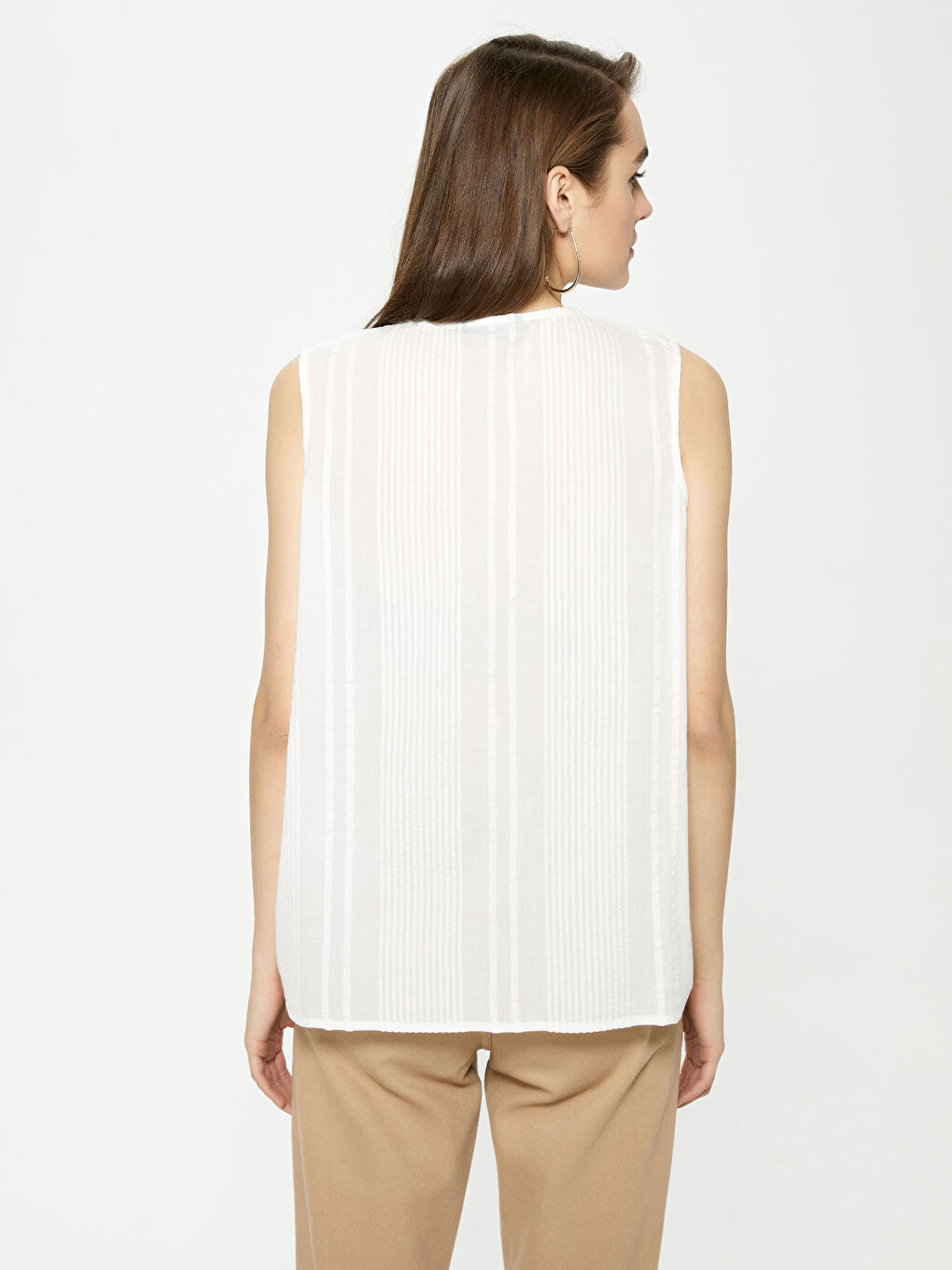 V Neck Embroidery Patterned Sleeveless Cotton Women's Blouse-4
