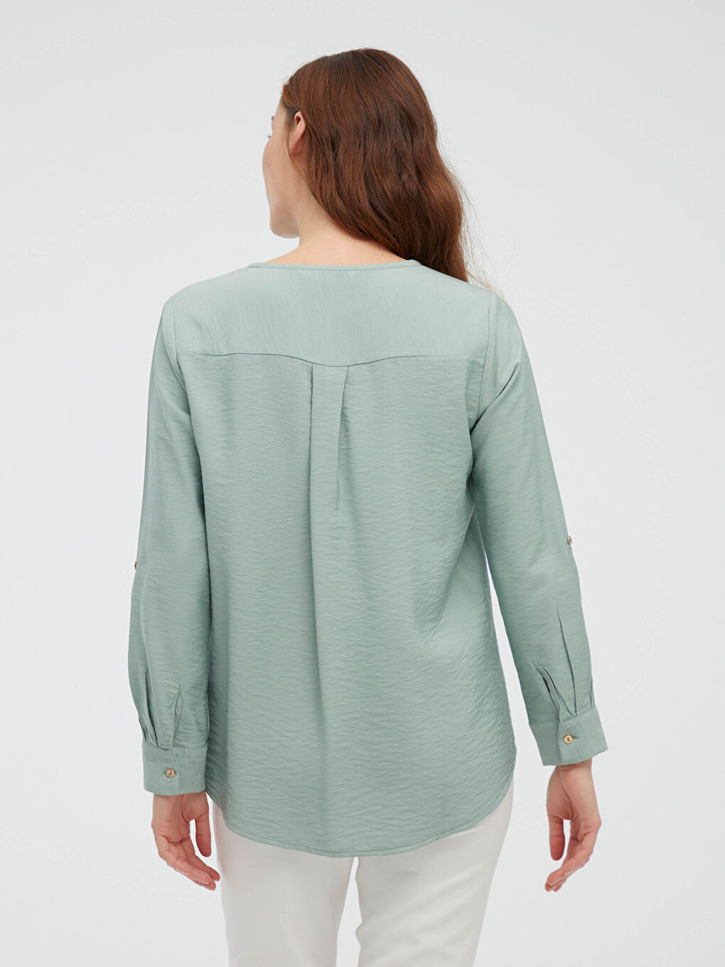 Однотонная блузка с V-образным вырезом-3