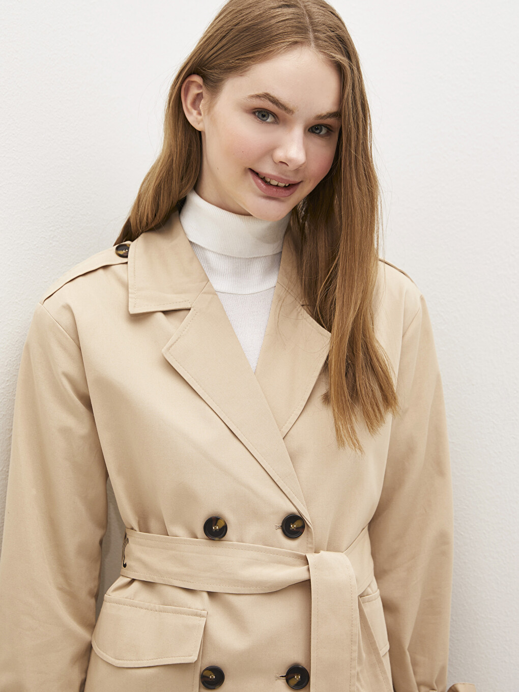 Jacket Collar Slogan Printed Belted Long Sleeve Oversize Women's Trench Coat-2