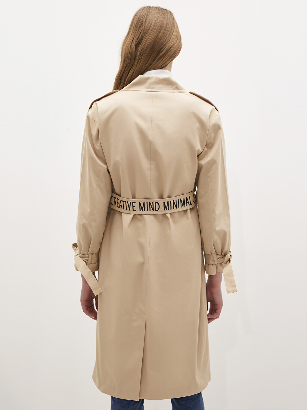 Jacket Collar Slogan Printed Belted Long Sleeve Oversize Women's Trench Coat-3