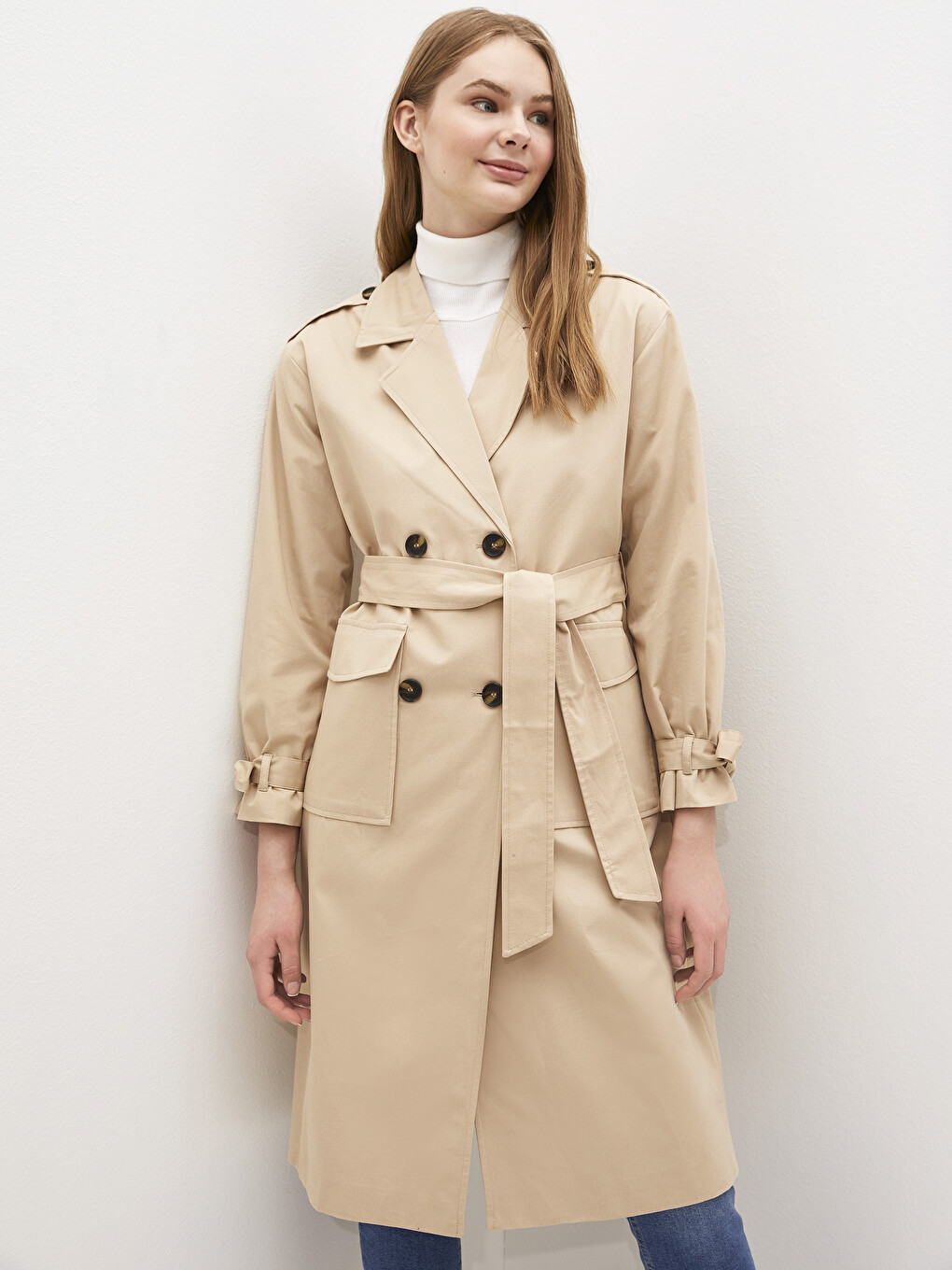 Jacket Collar Slogan Printed Belted Long Sleeve Oversize Women's Trench Coat-4