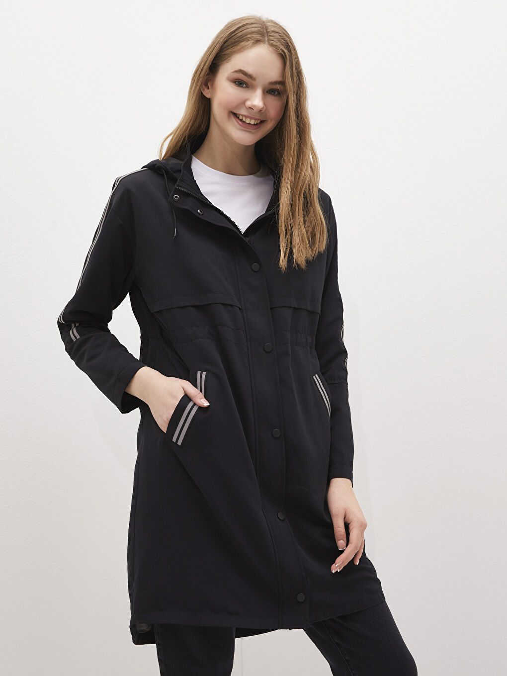 Hooded Patterned Long Sleeve Women's Raincoat