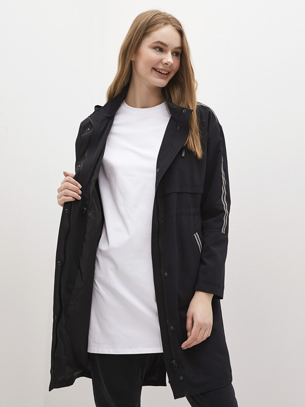 Hooded Patterned Long Sleeve Women's Raincoat-1