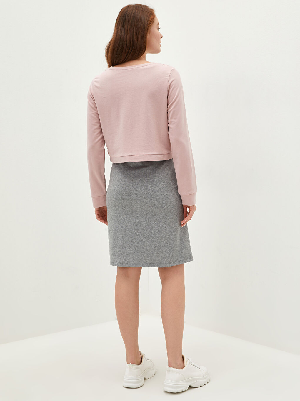 Платье для беременных с длинным рукавом и круглым вырезом, с функцией грудного вскармливания-2