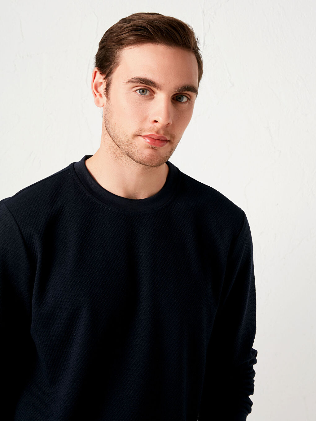 Lacivert Bisiklet Yaka Uzun Kollu Basic Erkek Sweatshirt-3