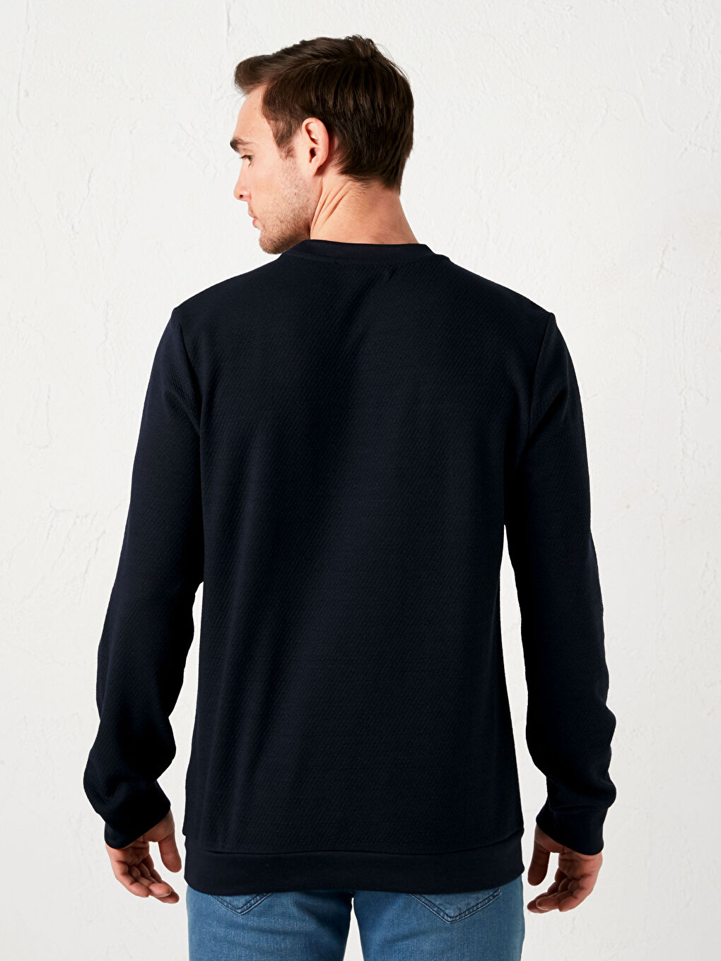 Lacivert Bisiklet Yaka Uzun Kollu Basic Erkek Sweatshirt-4