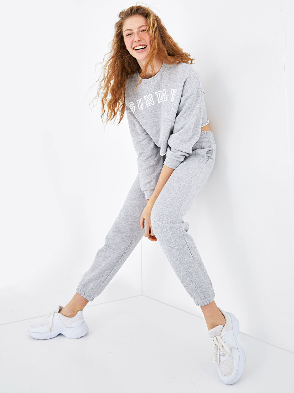 Elastic Waist Text Printed Women's Jogger Sweatpants-1