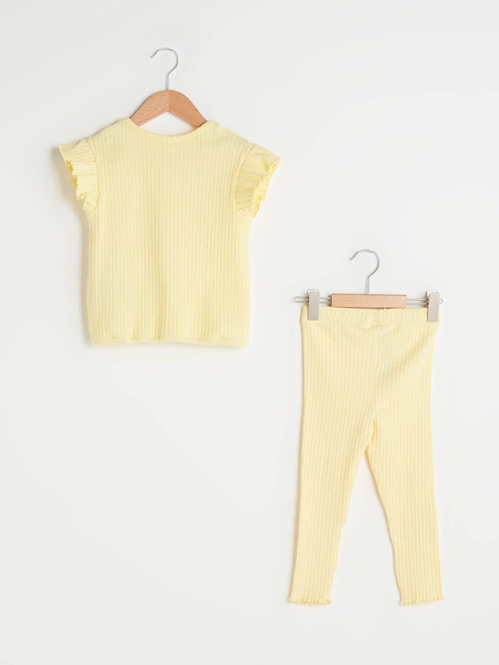 Sarı Bisiklet Yaka Basic Kız Bebek Bluz ve Pantolon 2'li Takım-1