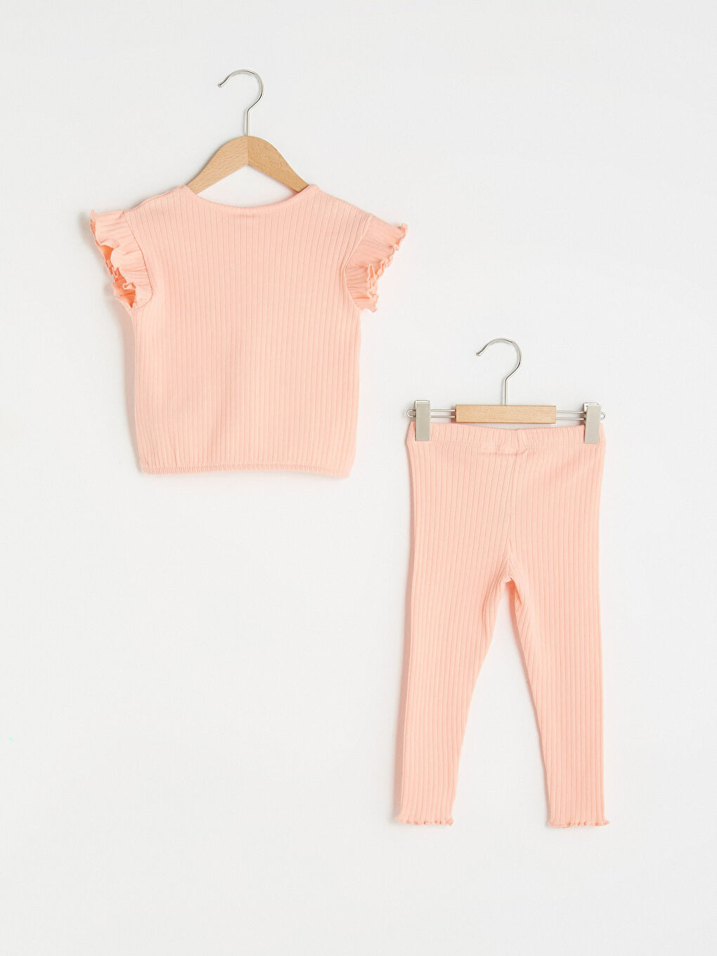 Pembe Bisiklet Yaka Basic Kız Bebek Bluz ve Pantolon 2'li Takım-1