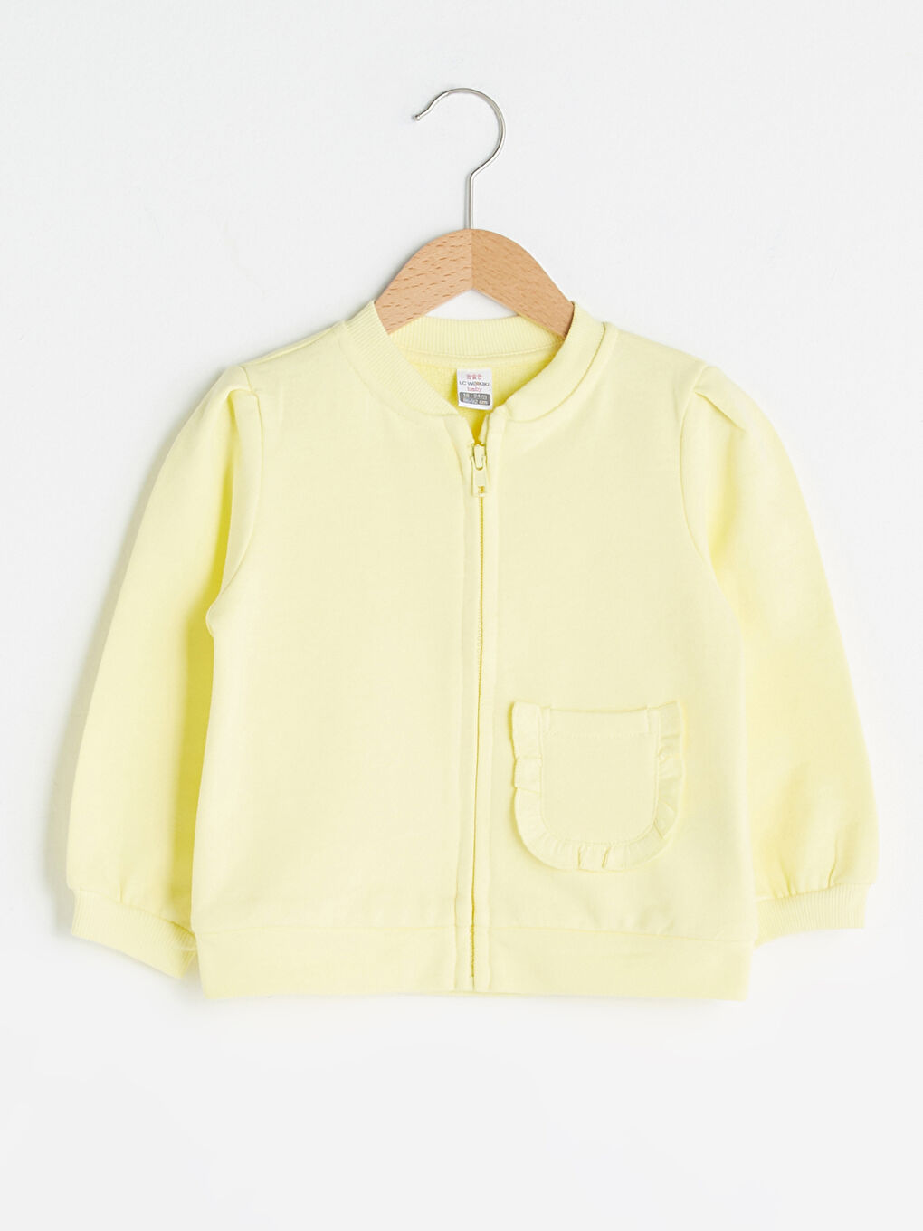 Sarı Bisiklet Yaka Uzun Kollu Basic Kız Bebek Fermuarlı Sweatshirt