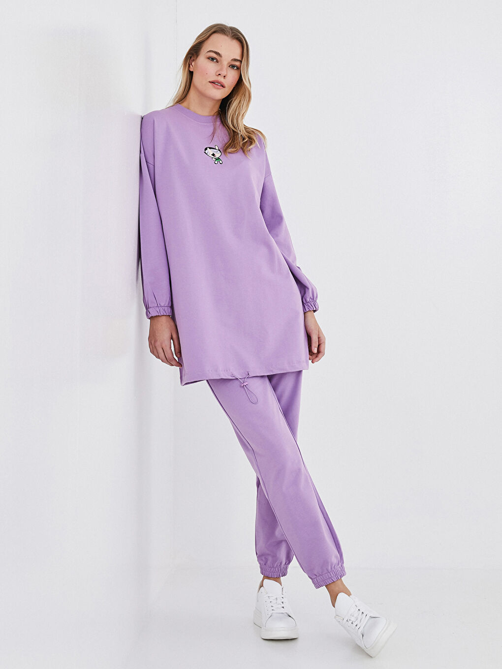 Mor Beli Lastikli Kadın Eşofman Alt-1