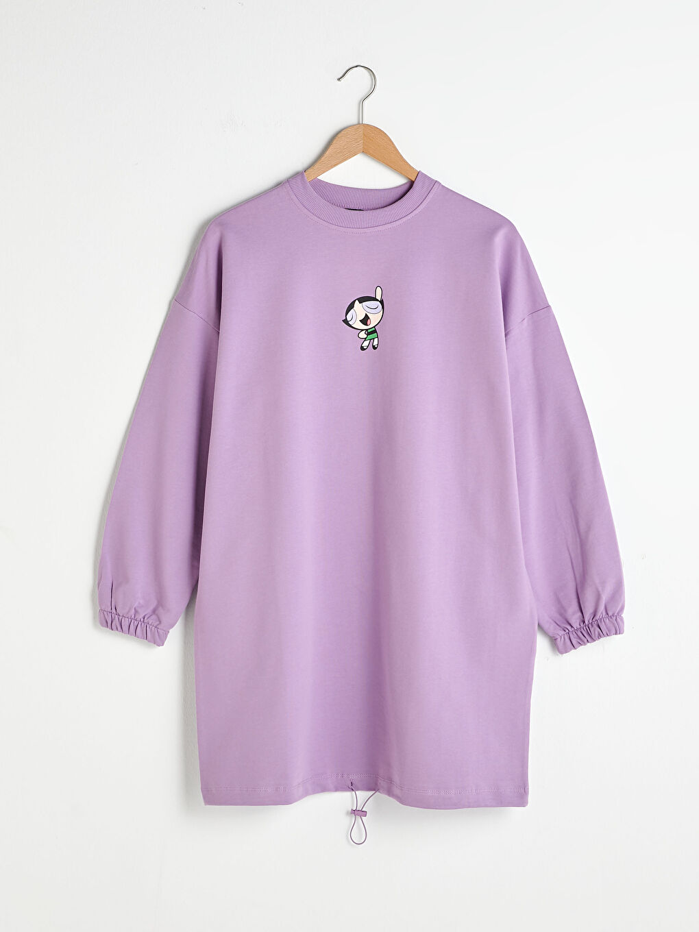 Mor Bisiklet Yaka Powerpuff Girls Baskılı Uzun Kollu Kadın Sweatshirt Tunik-6