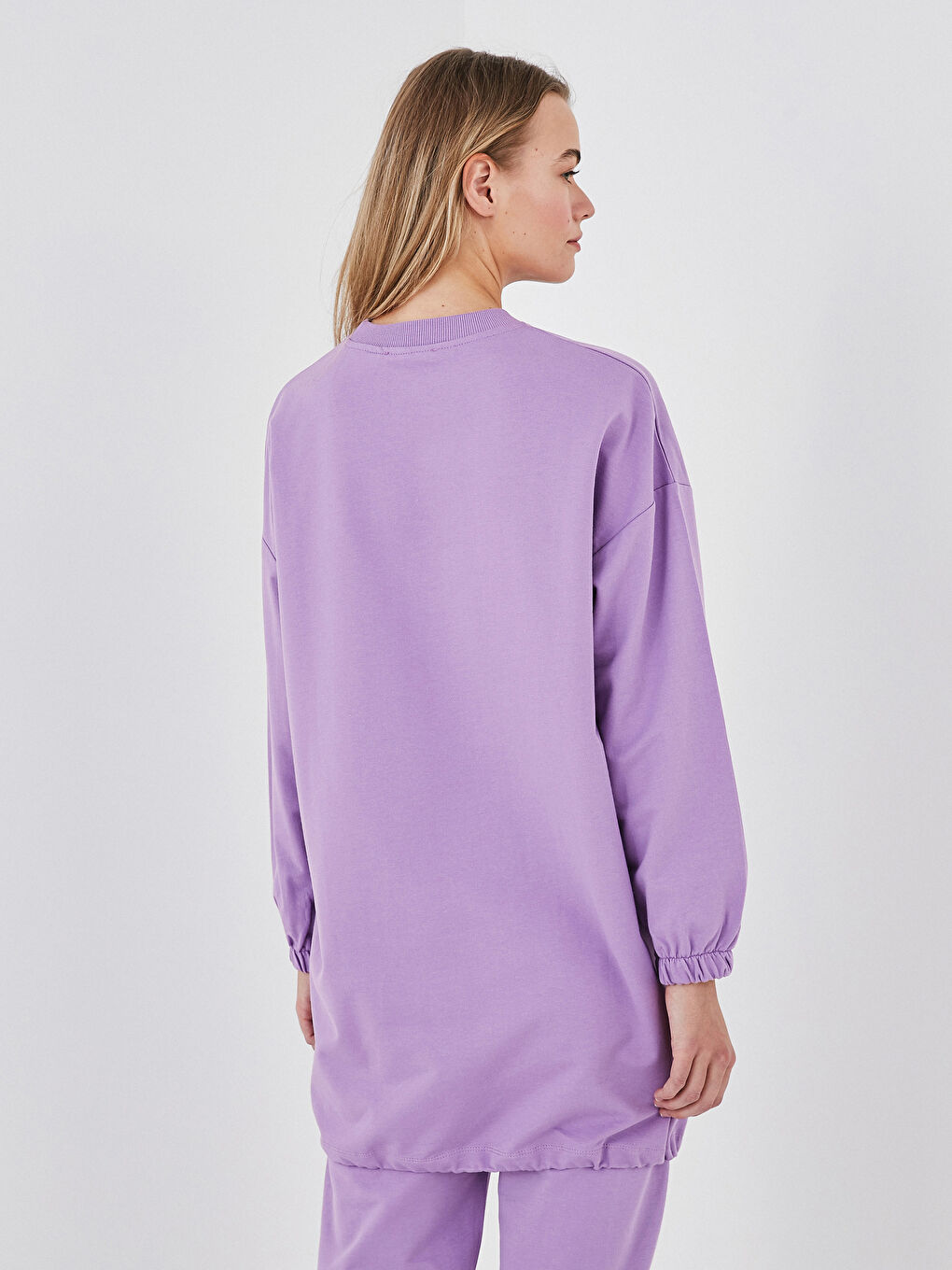 Mor Bisiklet Yaka Powerpuff Girls Baskılı Uzun Kollu Kadın Sweatshirt Tunik-4