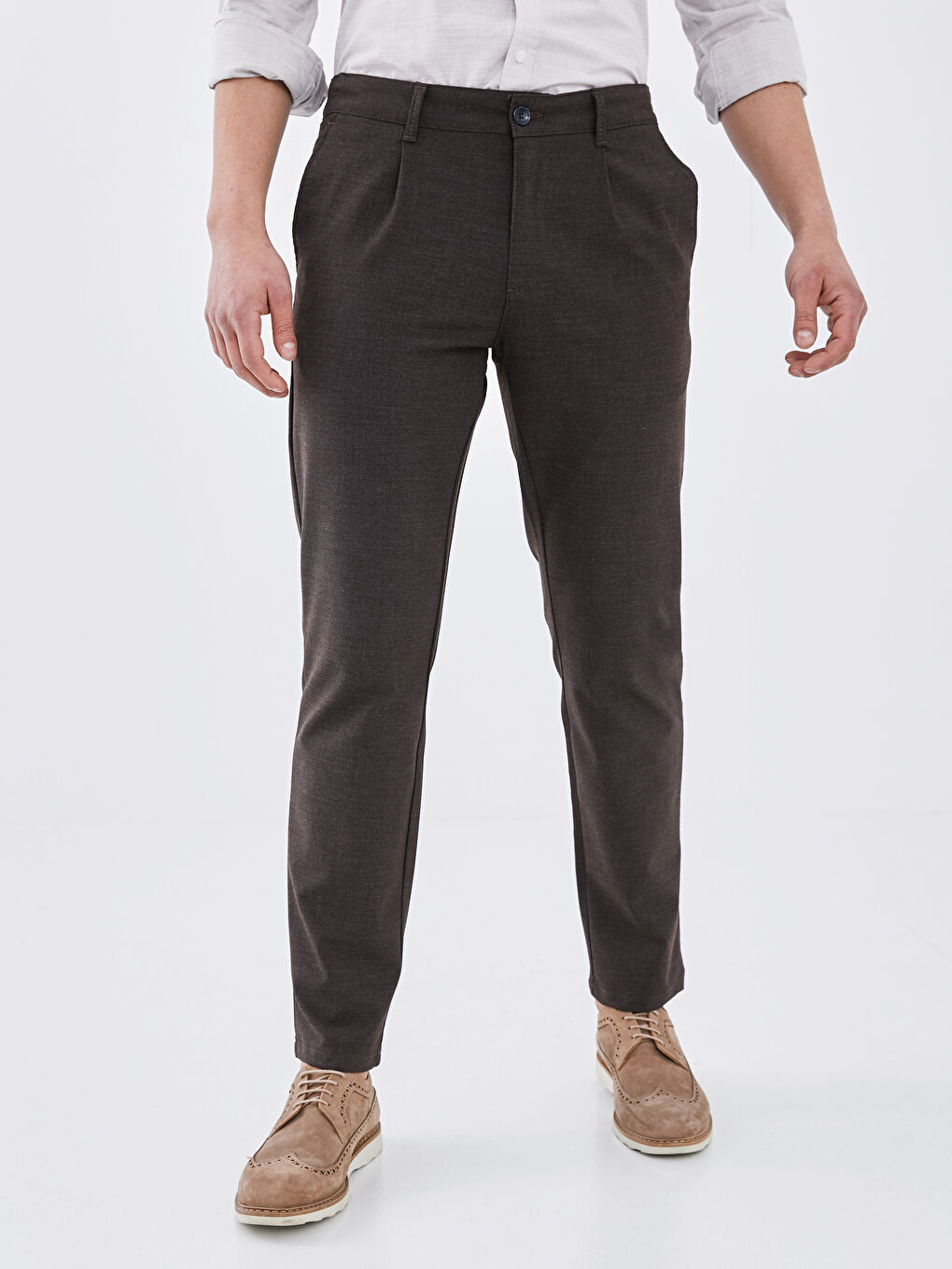 Kahverengi Standart Kalıp Dokulu Erkek Pantolon-3