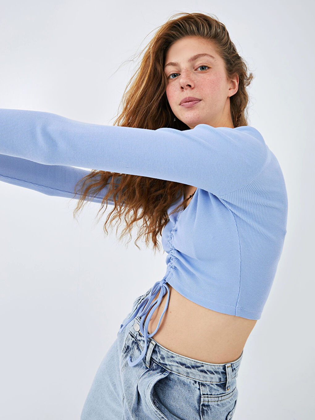 XSIDE V-Ausschnitt Gerade Langarm Camisole Für Damen Crop -S1DH78Z8-GDB
