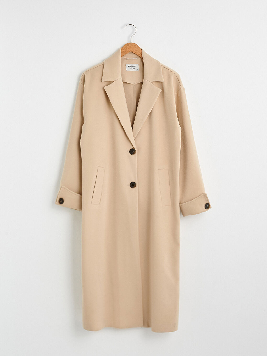 Ceket Yaka Düz Uzun Kollu Kalın Kadın Kaşe Kaban-5