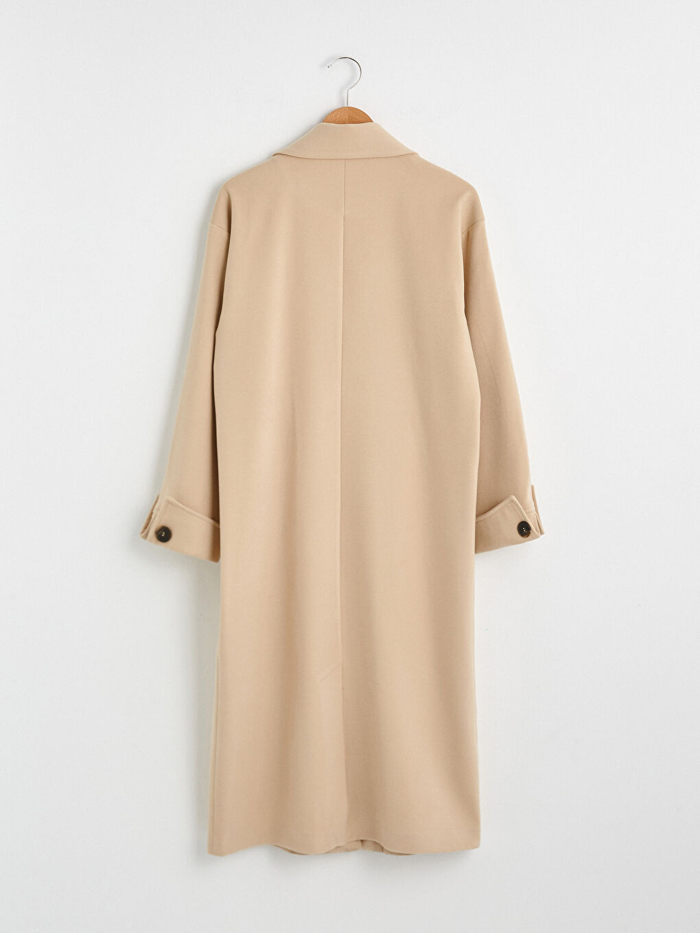 Ceket Yaka Düz Uzun Kollu Kalın Kadın Kaşe Kaban-6