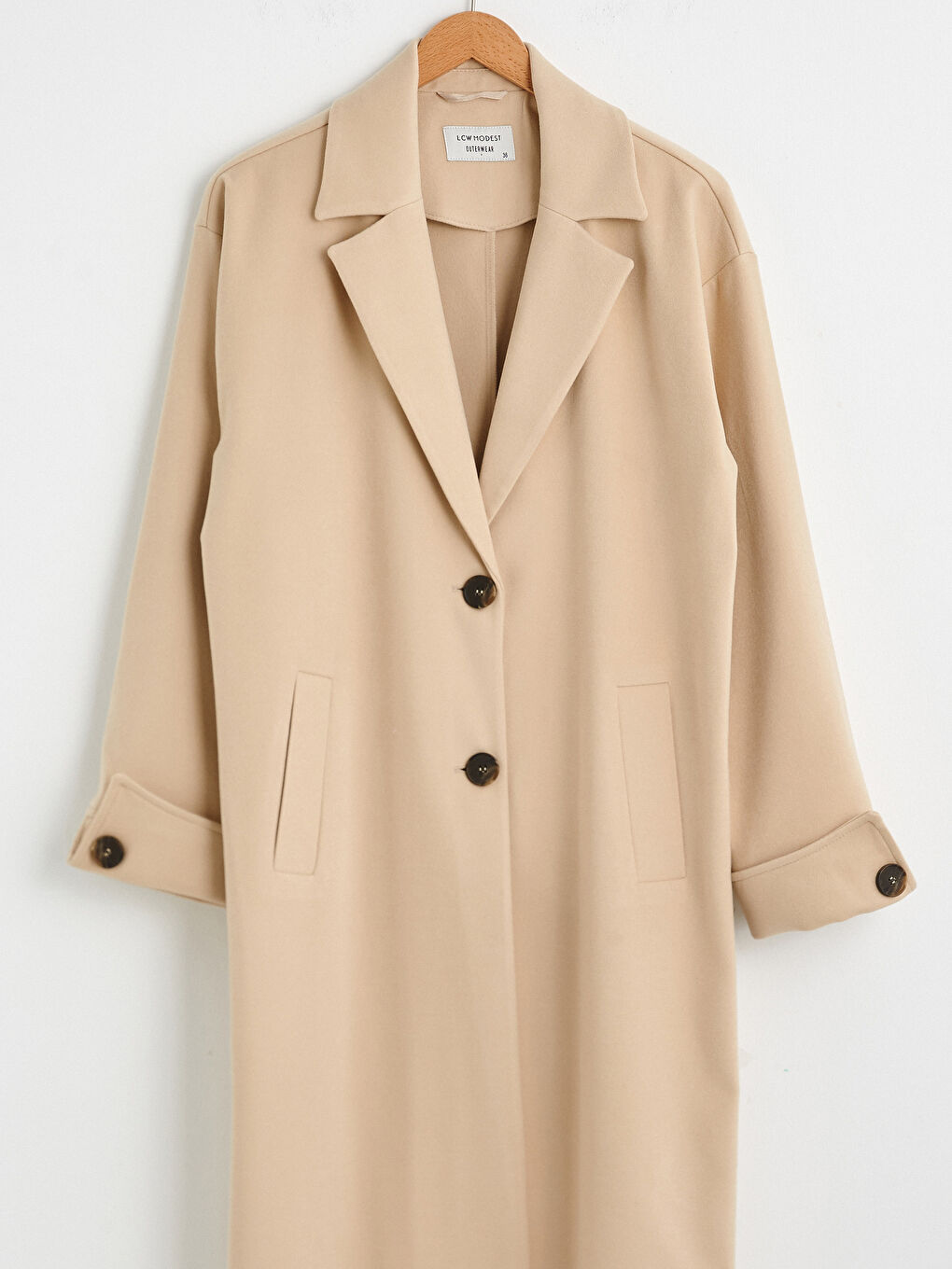 Ceket Yaka Düz Uzun Kollu Kalın Kadın Kaşe Kaban-7