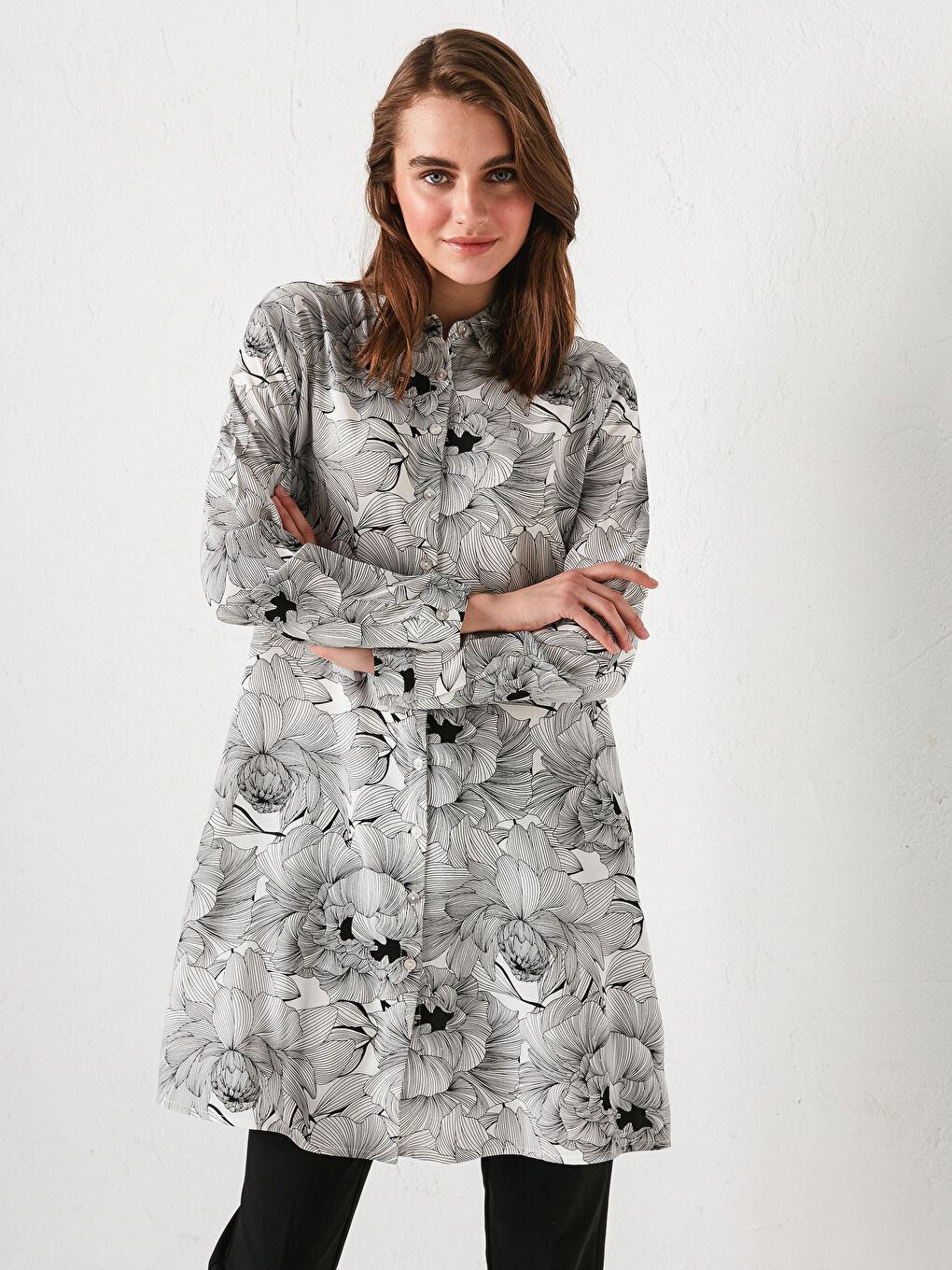 Printed Long Sleeve Viscose Women's Shirt Tunic