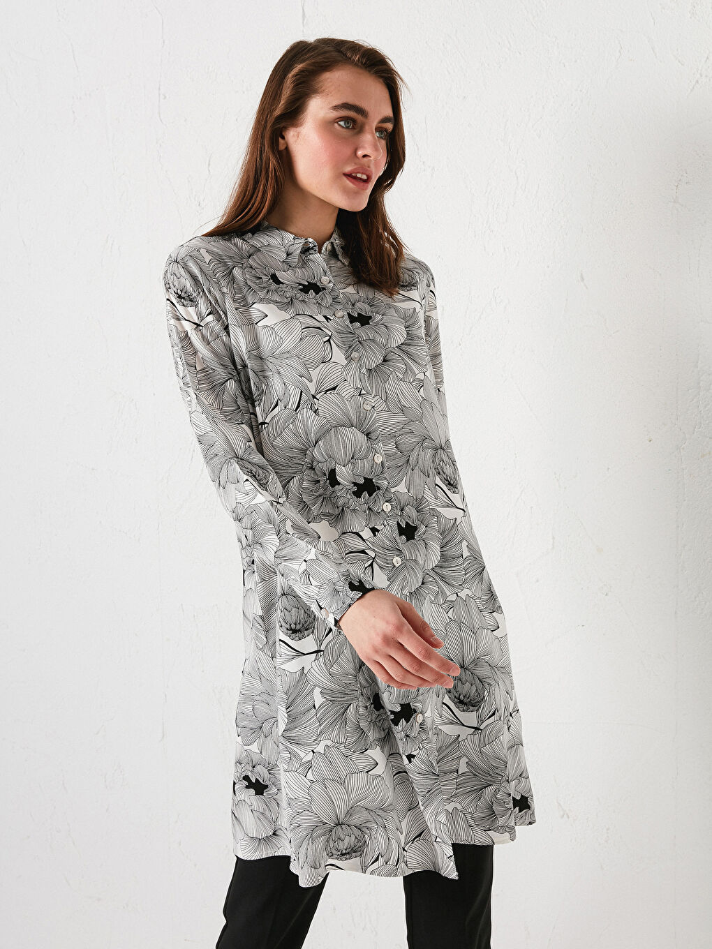 Printed Long Sleeve Viscose Women's Shirt Tunic-1